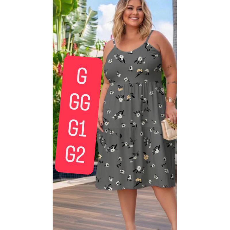 Vestido Plus SizeDe Alça3 maria Suplex Digital Grande M G GG G1 G2 em Oferta na Shopee