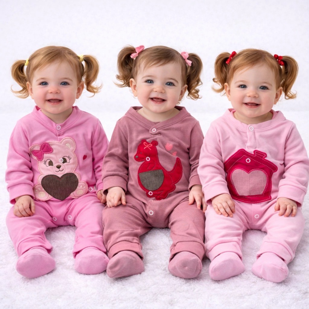 Macacão Longo Inverno Roupa De Bebê Menina Menino C/ Botões Bordado Algodão P M G