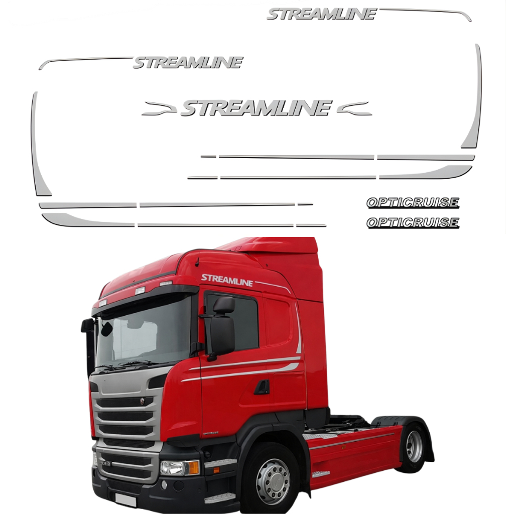 Kit Adesivo Faixa Lateral Frontal Scania Streamline Completo 2014 2015 Cinza