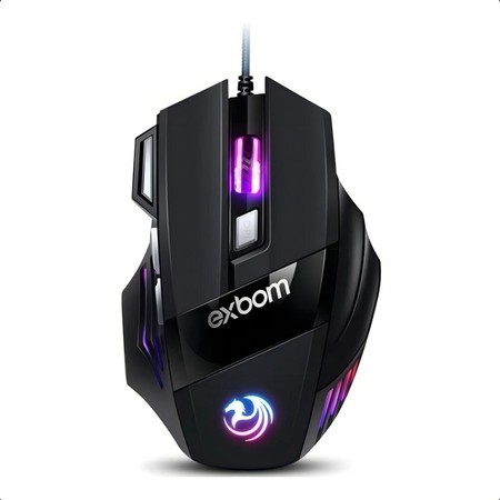Mouse Gamer Exbom RGB 3200 DPI com Cabo USB – LED 7 Cores Alta Precisão