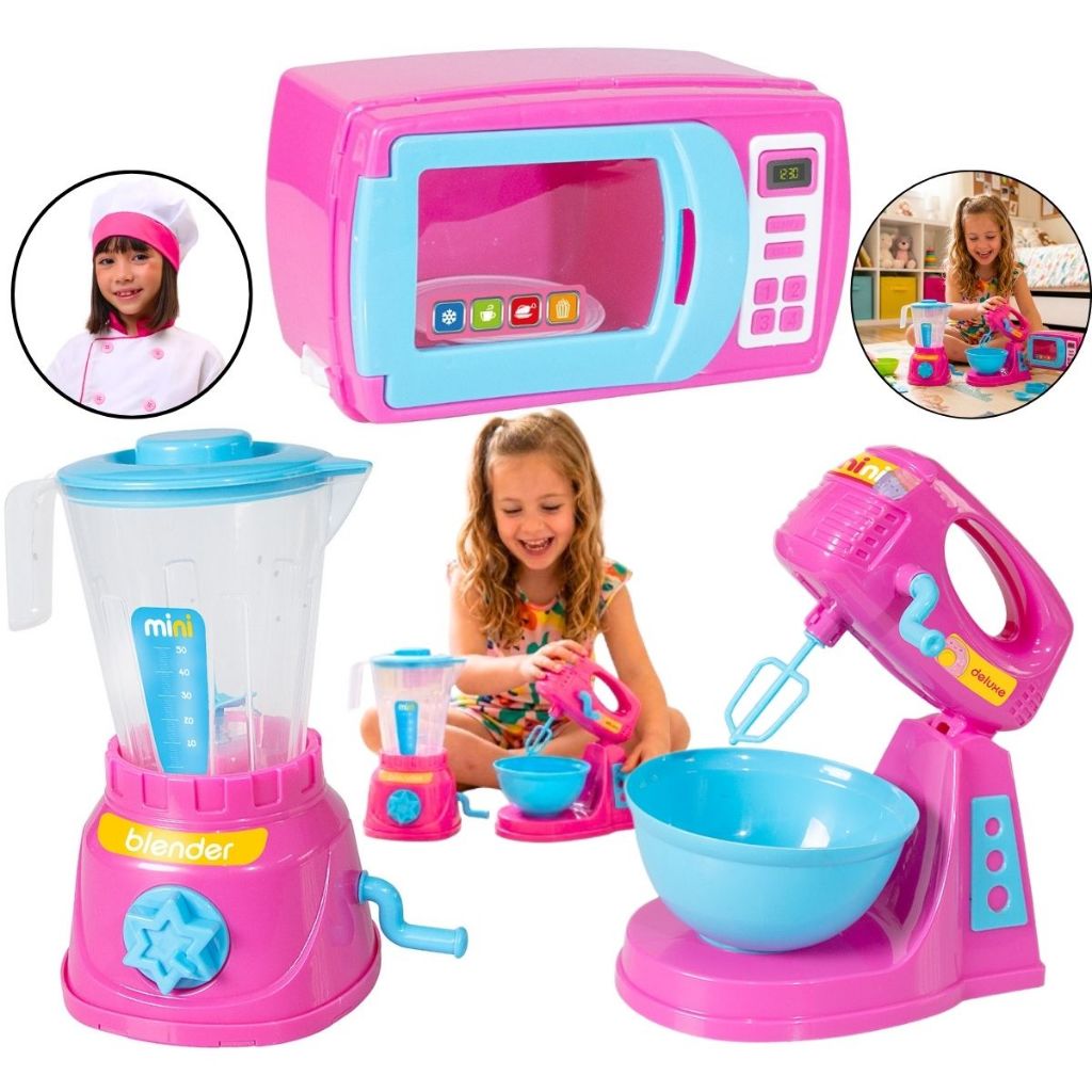 Cozinha Brinquedo C/ Microondas + Batedeira + Liquidificador