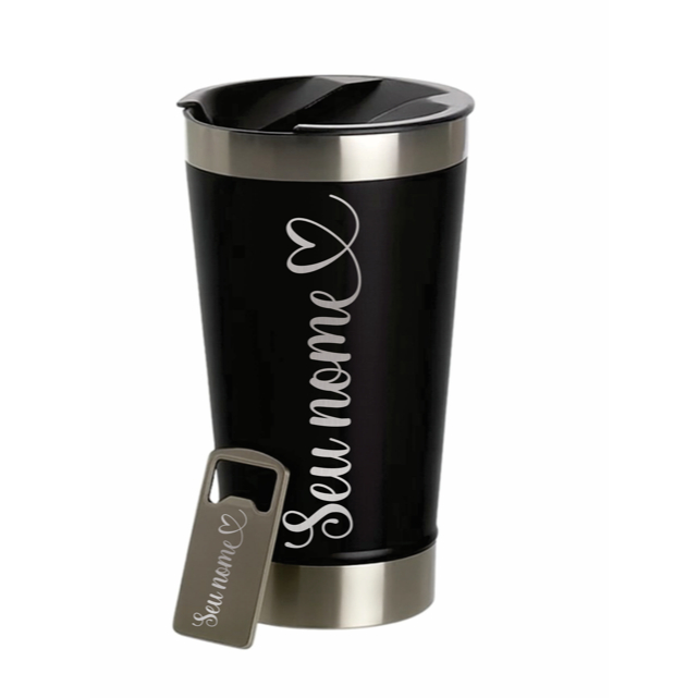 Copo Térmico Inox 473ml com Abridor Personalização a Laser- Nome - Logo - Time