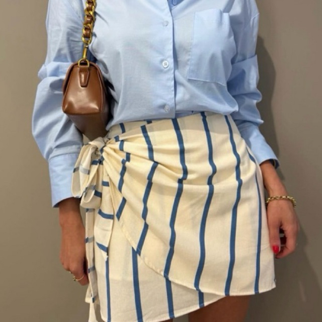 short saia Amarração lateral Feminino em linho alfaiataria Tendência inverno Listrado Casul 2026 em Oferta na Shopee