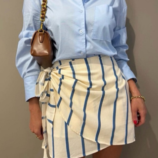 short saia Amarração lateral Feminino em linho alfaiataria Tendência inverno Listrado Casul 2026 em Oferta na Shopee