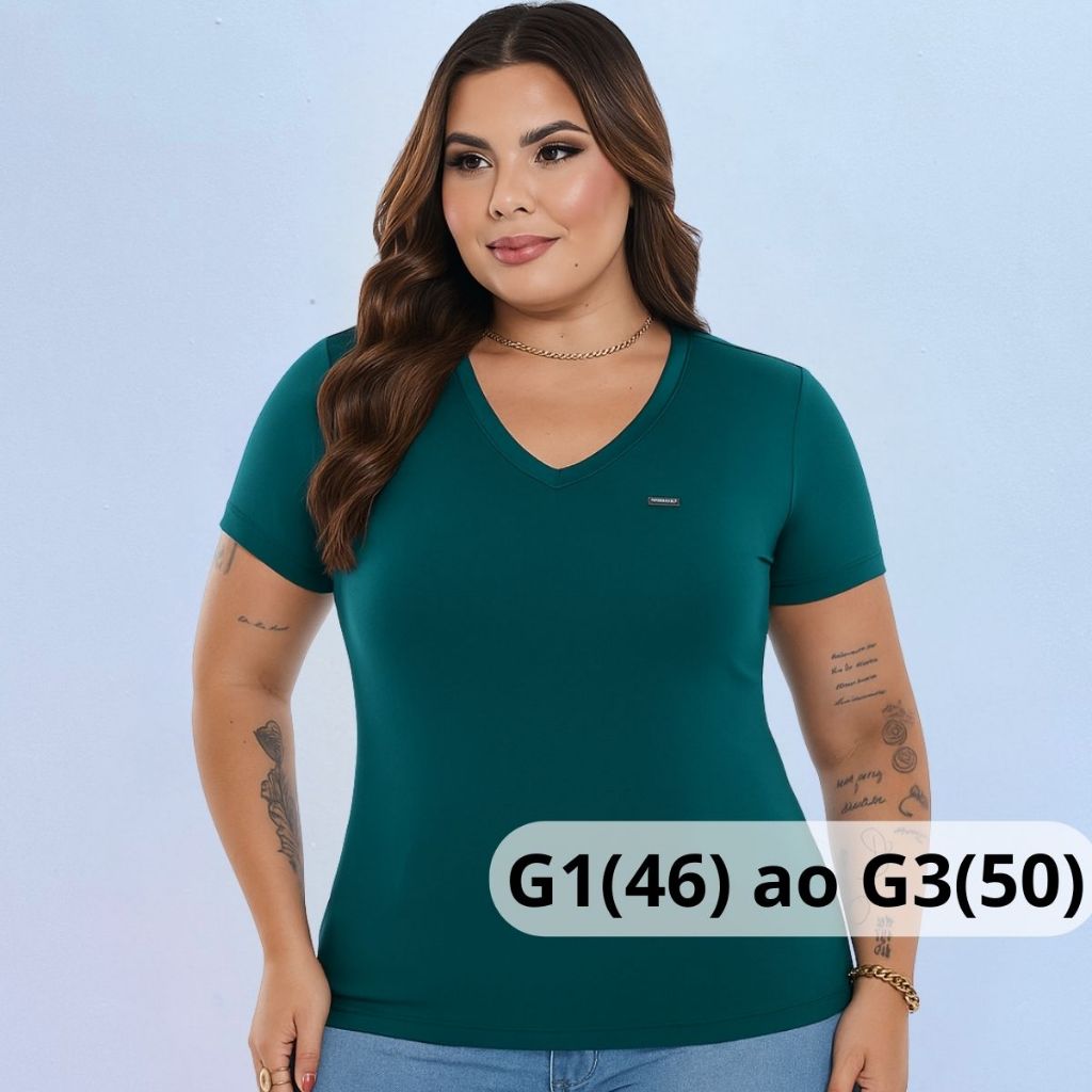 Plus Size Blusa Feminina Gola V Manga Curta Viscolycra Conforto e Caimento Perfeito G1 G2 G3 Moda Plus Tamanho Grande em Oferta na Shopee