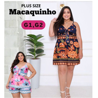 Vestido Macaquinho Plus Size Feminino Short Saia Crepinho Estampado Tendência 2026. em Oferta na Shopee