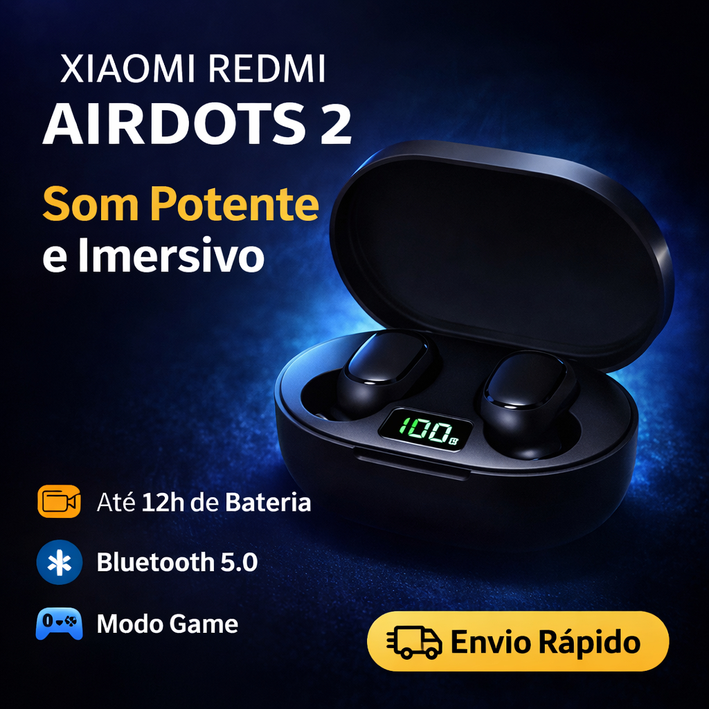 Fone de Ouvido Bluetooth Xiaomi Redmi AirDots 2 - Visor Digital, Som Potente, Co