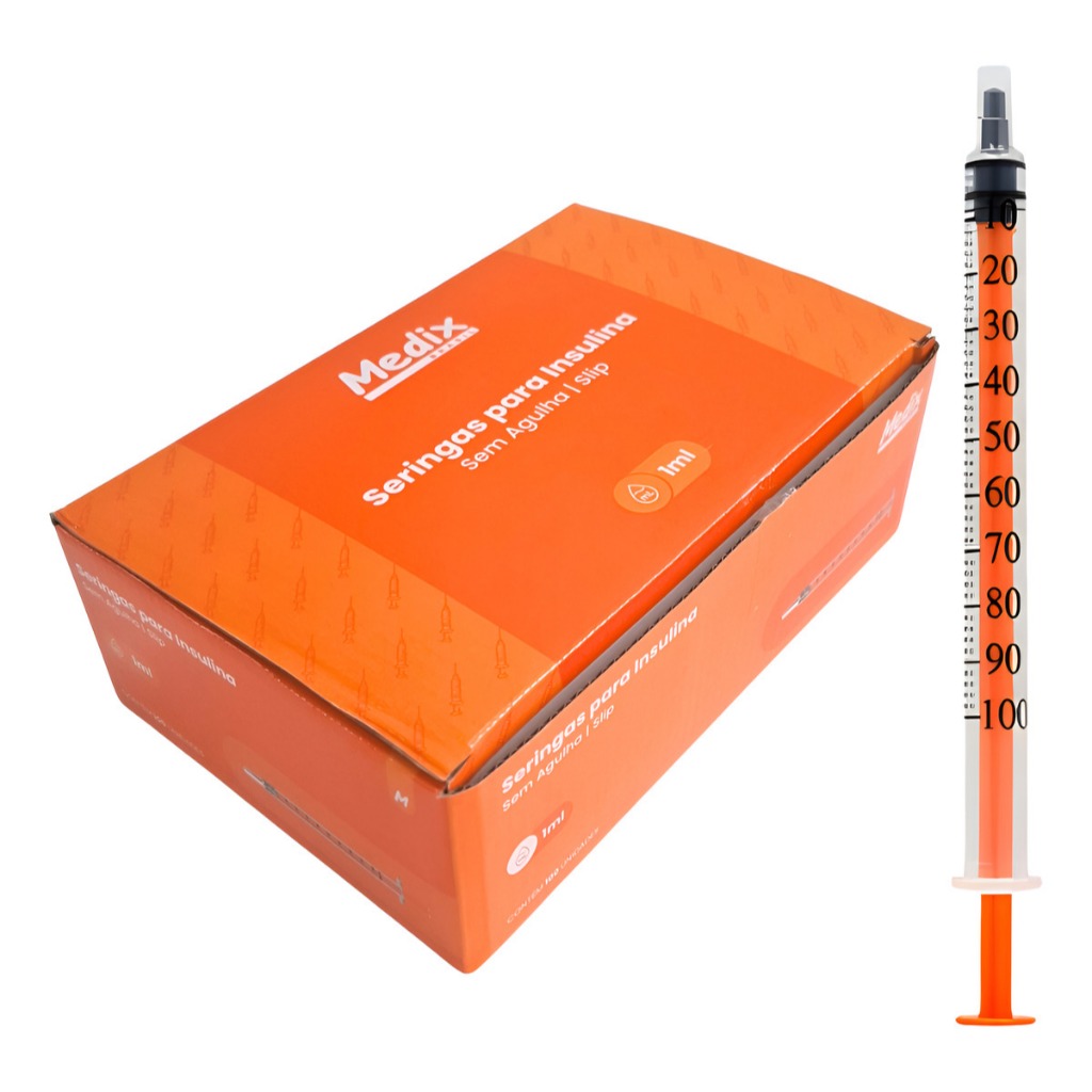 Seringa Insulina 1ml Medix Zero Resíduo Luer Slip - Ideal para Botox e Enzimas - 100 Unidades