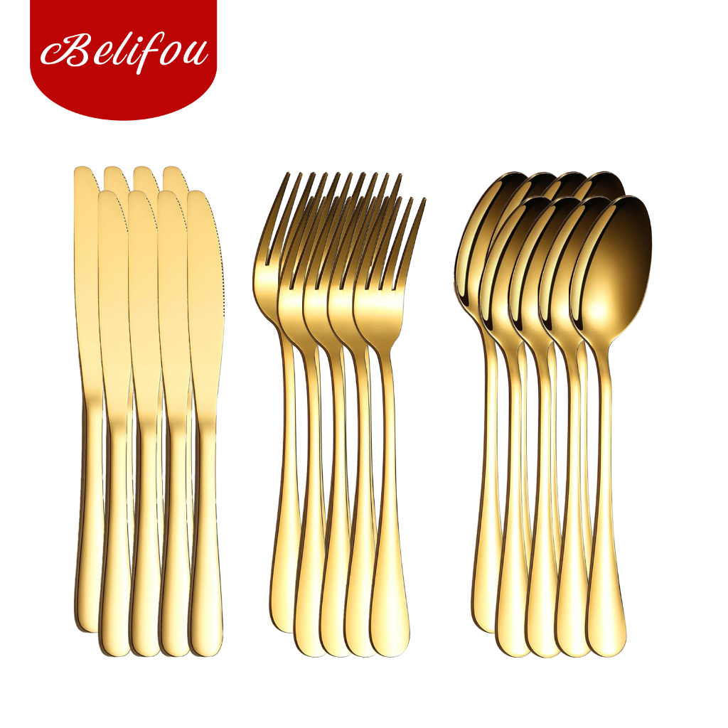Belifou Kit 24 Jogo De Talheres Para Bife Aço Inoxidável 416 Dourado em Oferta na Shopee