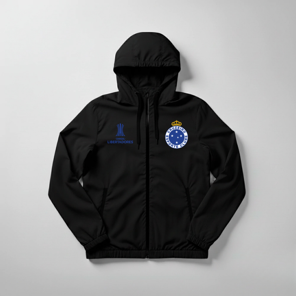 Blusa Corta Vento Masculino Com Capuz Cruzeiro Libertadores 2026 Futebol Ultra Leve Políester