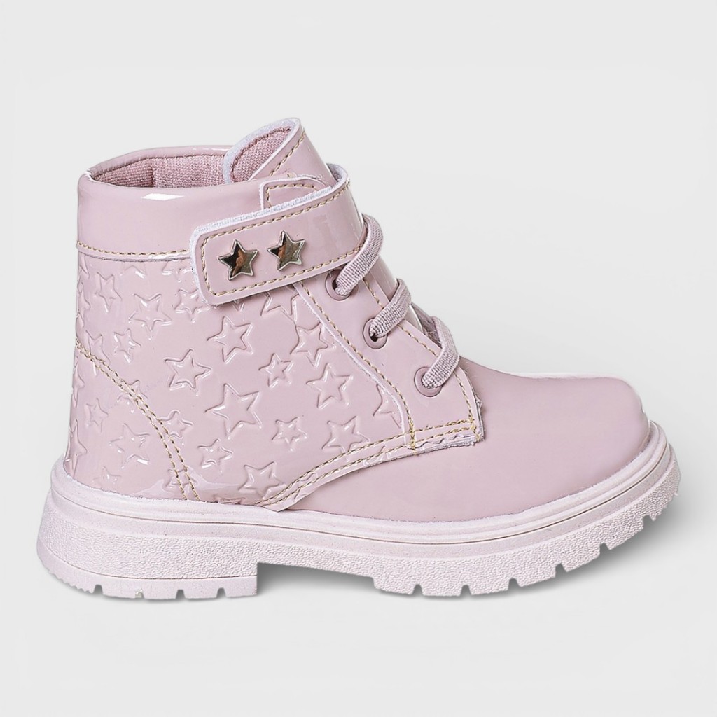 Bota Coturno Infantil Feminina Rosa Com Estrelas Solado Tratorado 22 ao 27