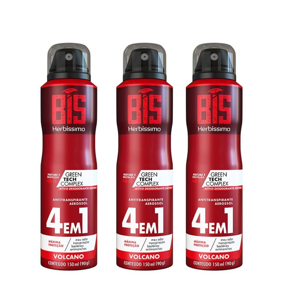 Kit 3 Desodorante Herbíssimo 4 em 1 Volcano Proteção 48 Horas