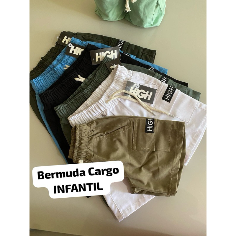 kit 3 BERMUDA CARGO MASCULINA INFANTIL É JUVENIL 1 A 10 ANOS SARJA COM ELASTANO