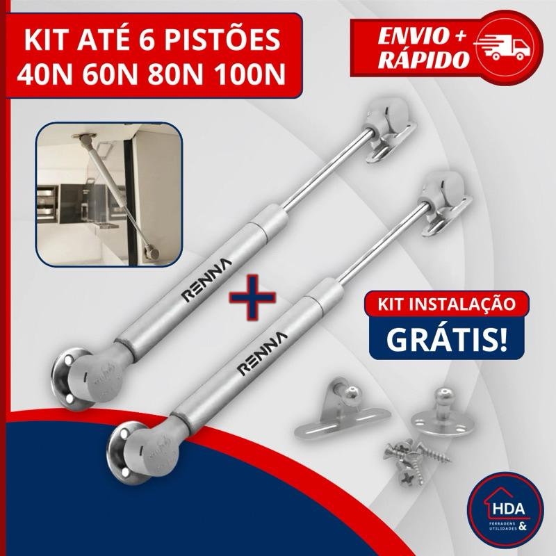 Pistão a Gás para Porta de Armário Abertura para Cima 40N, 60N, 80N ou 100N ATÉ 6 UNIDADES em Oferta na Shopee