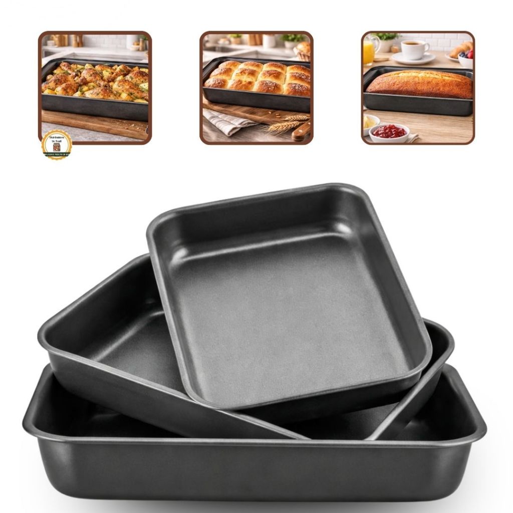 Kit 3 Formas  Assadeira Antiaderente Bolo Lasanheira Sobremesa Forno