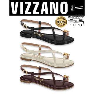 Sandália Rasteira Feminina Vizzano Dedo Metálico Tira Fina Cruzada Confortável Original
