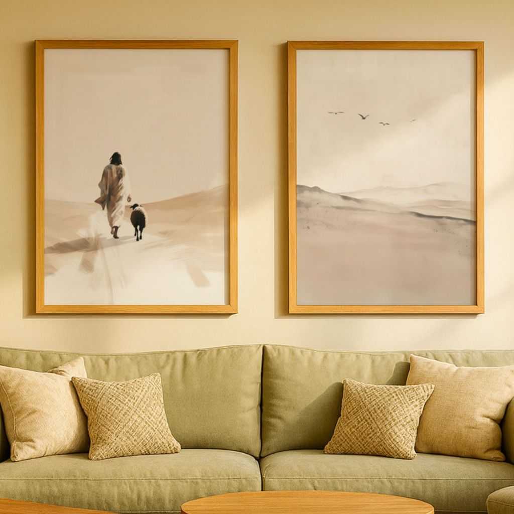 Kit 2 Quadros Decorativos Cristão Jesus a ovelha e as aves Com Moldura em Oferta na Shopee