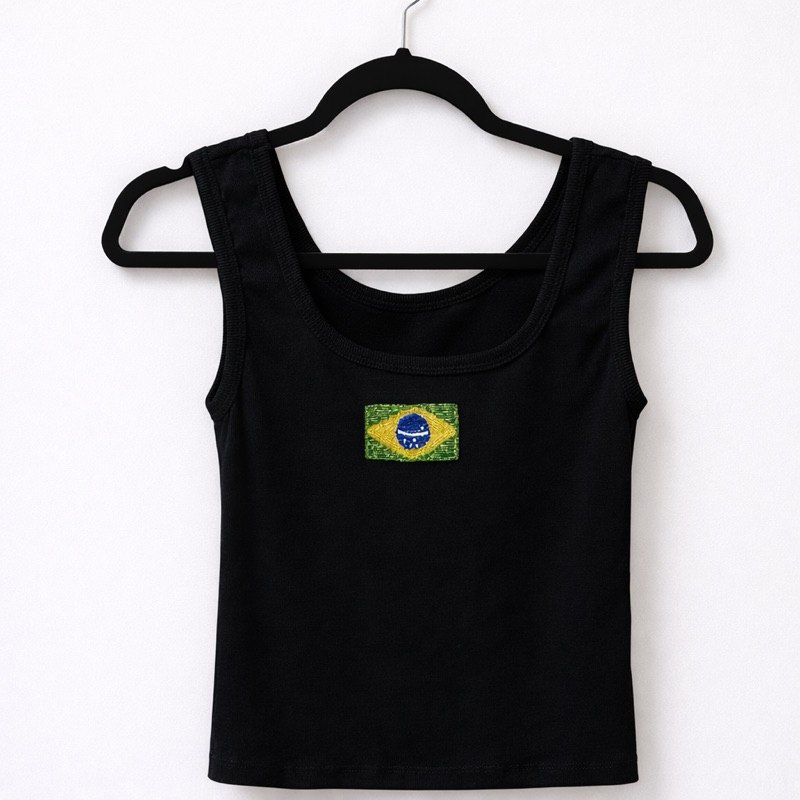Regata Preta BORDADA A MÃO com pedrarias Brasil Copa do mundo Bandeira Do Brasil