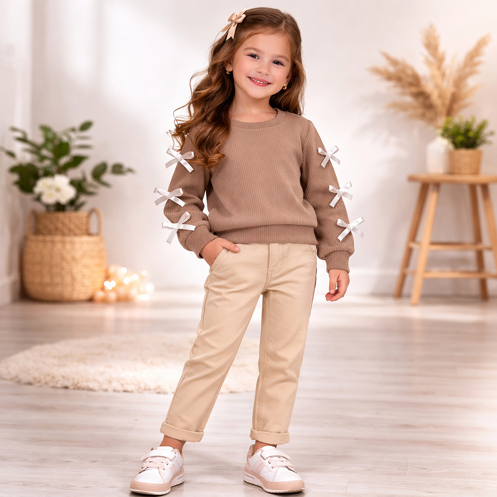 Blusa Infantil manga longa com detalhe de laços, malha Premium Anarruga , várias cores, tamanho do 4 aos 12 anos.