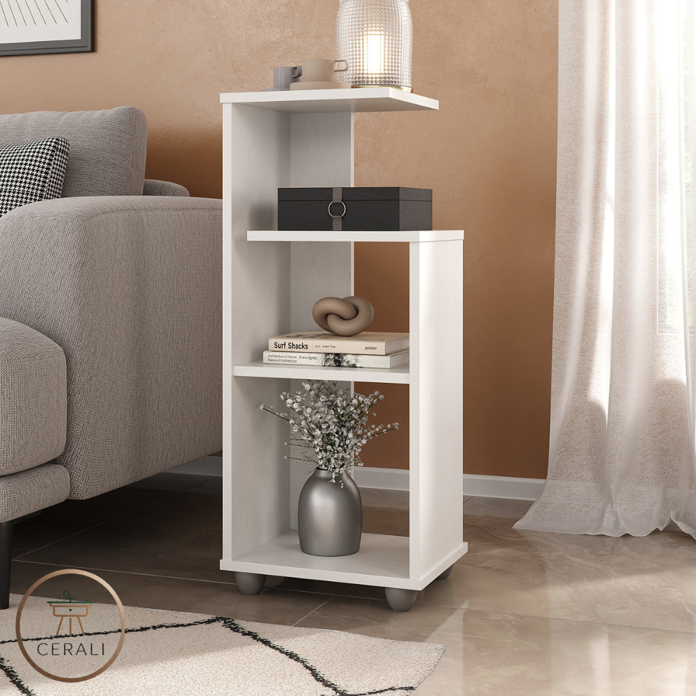 Mesa de Apoio Lateral Mesinha Lateral com prateleiras para Sala Quarto Branco