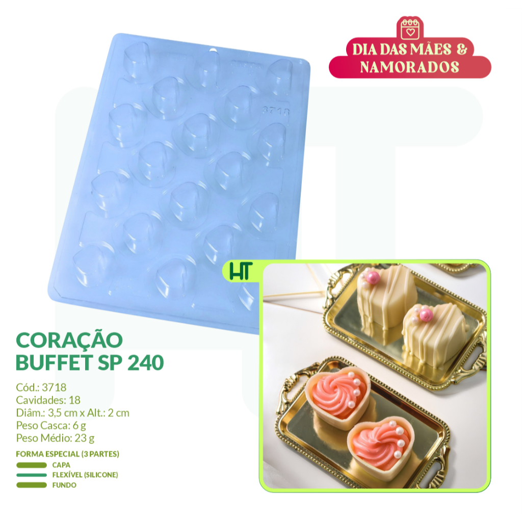 Forma Coração Buffet SP 240 BWB 3718 - Forma SP Especial 3 Partes - Lançamento Dia das Mães 2026