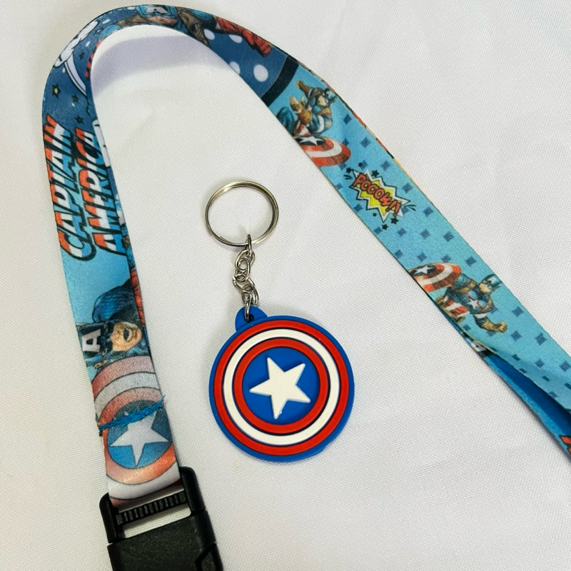 Kit Capitão América Cordão Tirante + Chaveiro Emborrachado
