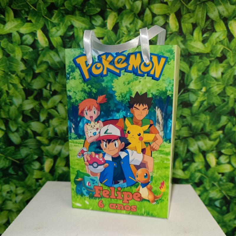 Sacolinha lembrancinha personalizada tema Pokémon festa infantil aniversário Pikachu