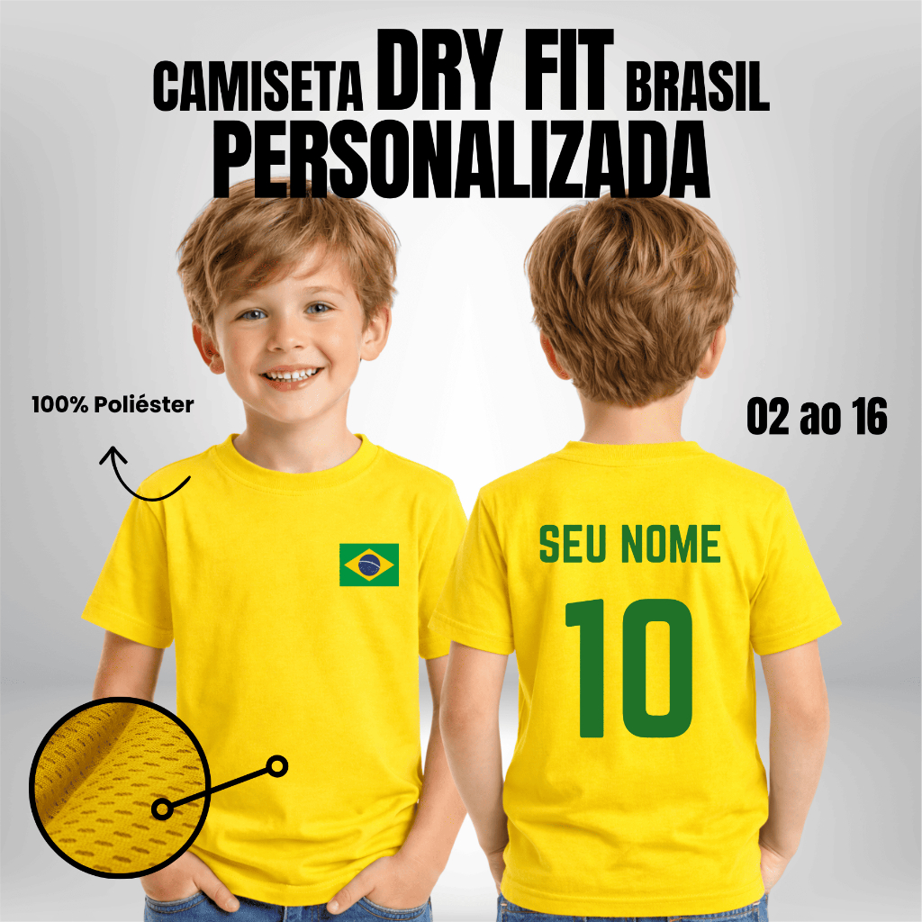 Camiseta Brasil Infantil Poliéster Personalizada Torcedor Brasileiro em Oferta na Shopee