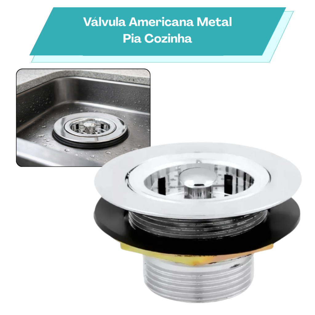 Válvula Americana de Metal Pia Cozinha Escoamento 3.1/2
