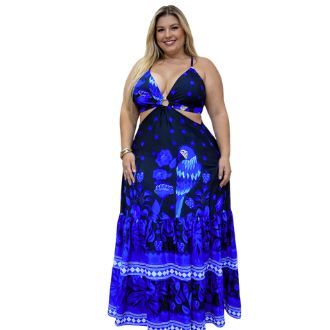 Vestido Feminino longo  Estampa Floral Azul e Branco Tamanho Único em Oferta na Shopee