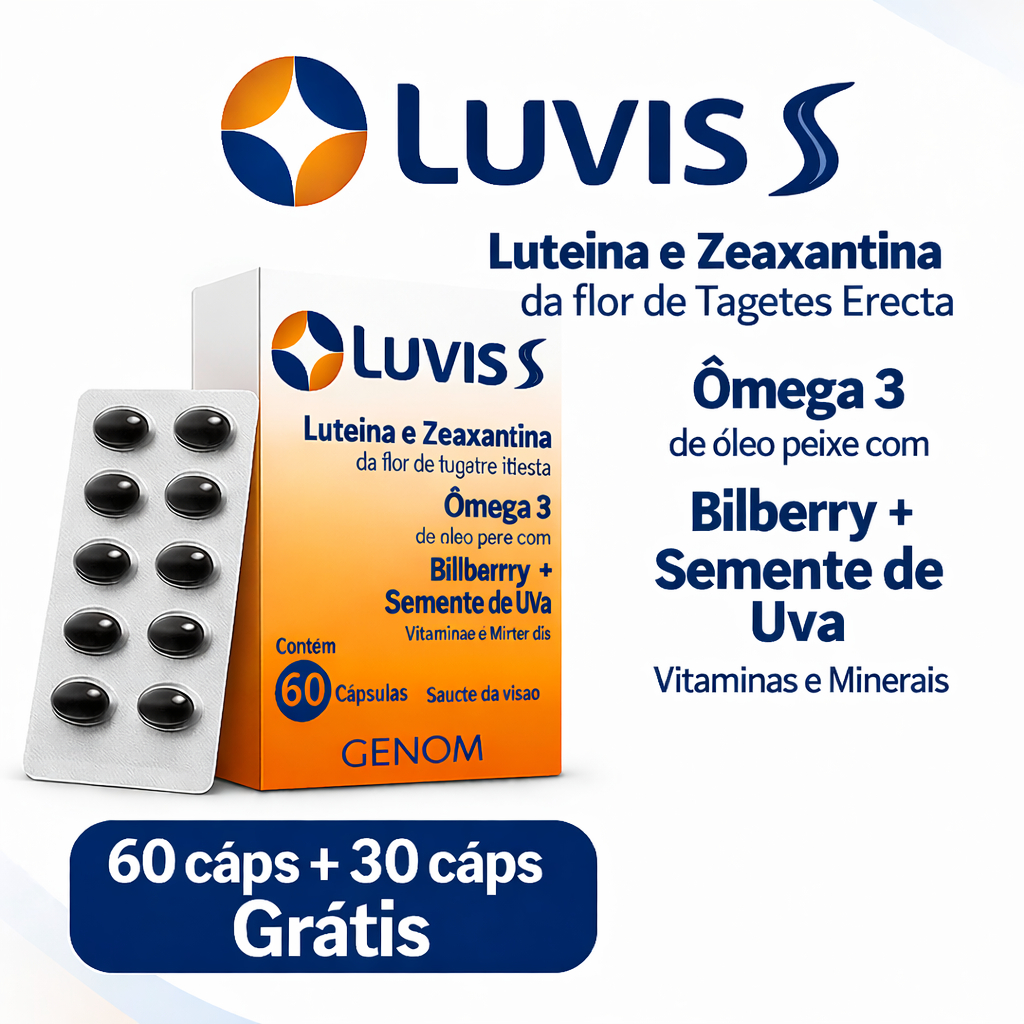 Luvis S 60 cáps + 30 Grátis | Suplemento Ocular com Luteína + Zeaxantina + Vitaminas |Saúde da Visão