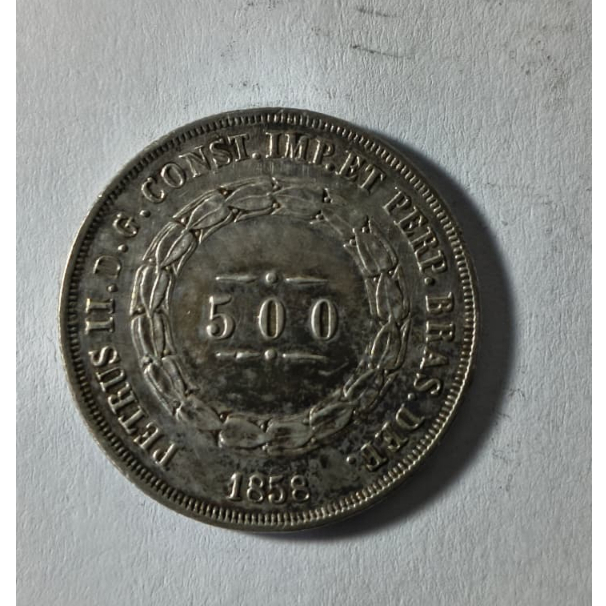 Moeda 500 Réis 1858 - Prata do Império do Brasil - Soberba
