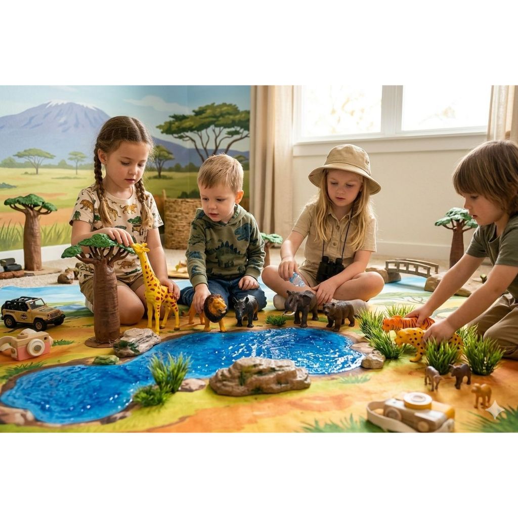 Kit Animais da Savana 16 Pçs, 8 Animais Diferentes, Animais Selvagens, Brinquedo Infantil, Trabalho Escolar, Maquete