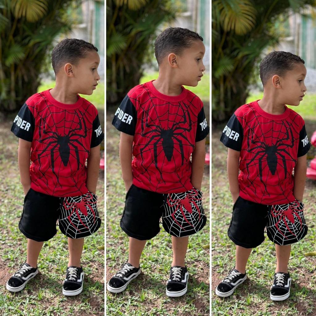 Roupa Infantil menino Kit De Verão Short + Camisa Do Homem Aranha 🕷