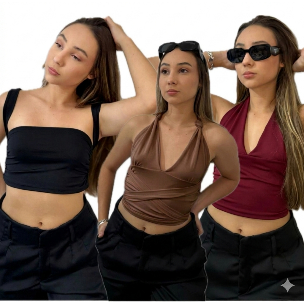 Top Cropped Frente Unica Com Amarraçao blusa Multi forma Decotado Suplex Premium Elegante Sustentaçao