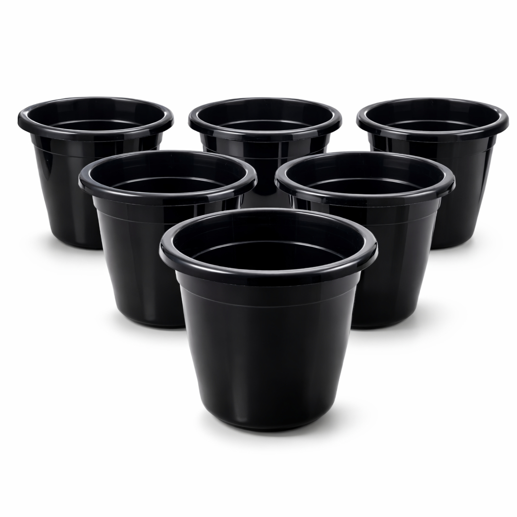 Conjunto 6 Vasos 31cm Preto 11,5L para Plantas Jardim e Varanda Decoração Casa