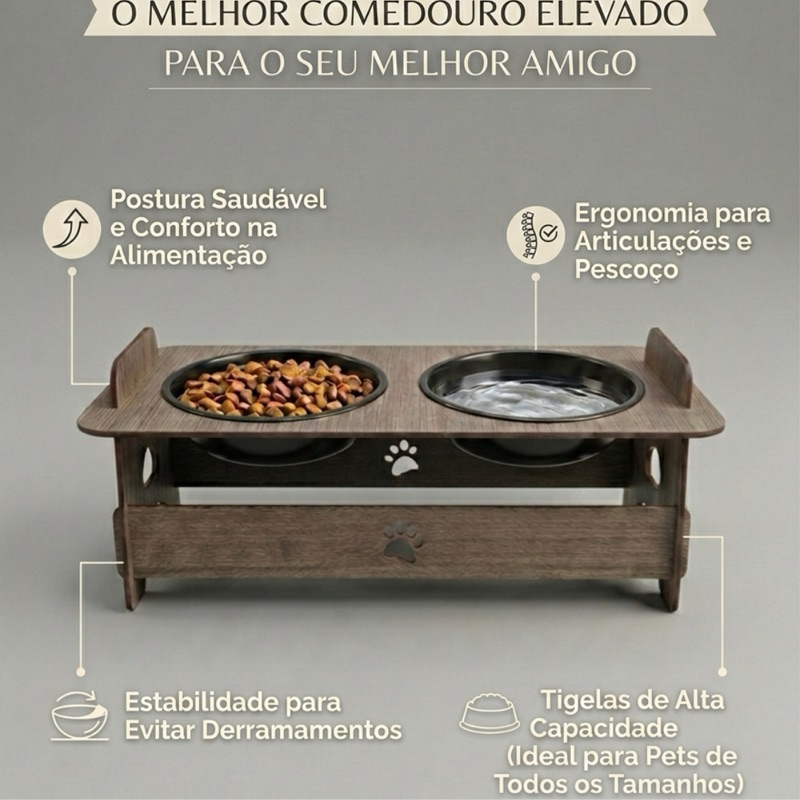 Comedouro Pet Elevado Madeira Luxo Bebedouro Ergonômico Anti-Formiga Gatos Cães em Oferta na Shopee