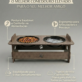 Comedouro Pet Elevado Madeira Luxo Bebedouro Ergonômico Anti-Formiga Gatos Cães em Oferta na Shopee