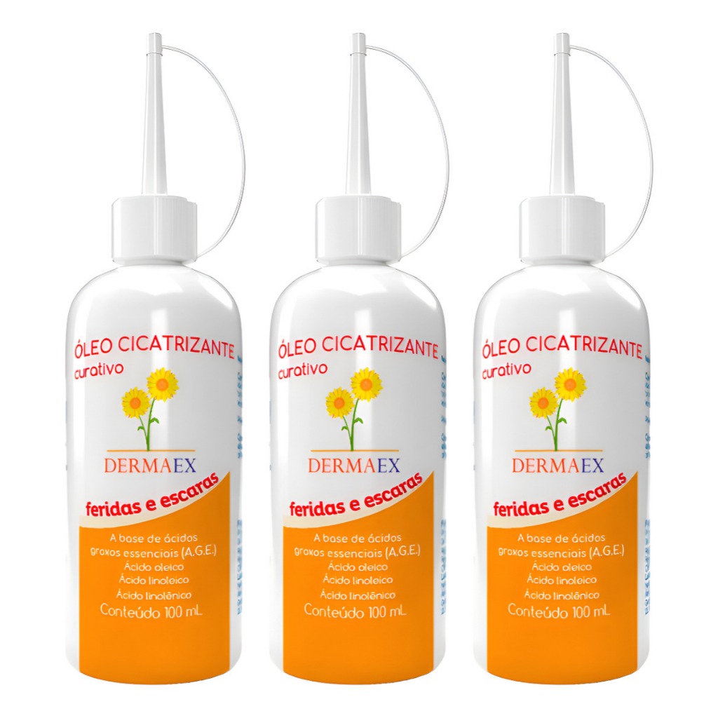 Kit 3 Óleo de Girassol Dermaex 200ml – Cicatrizante e Hidratante AGE Escaras
