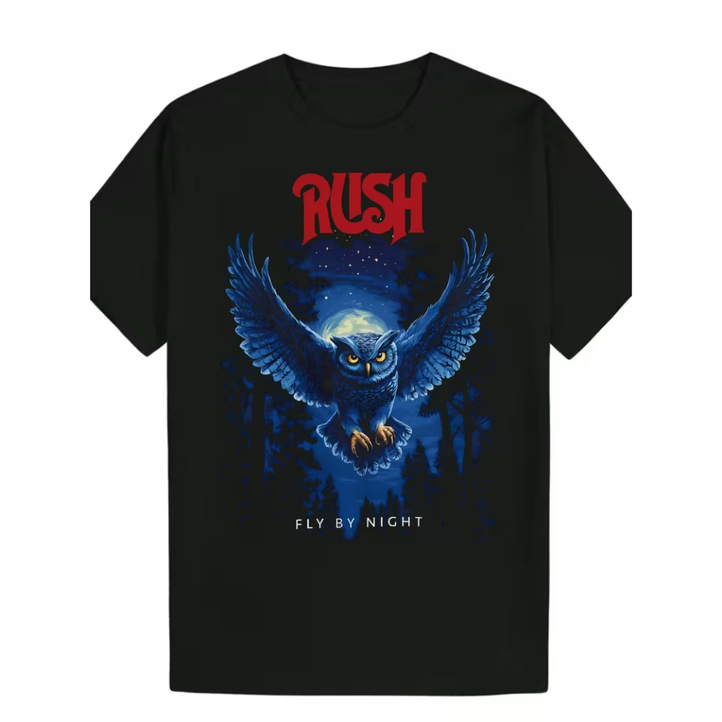 Camiseta Básica ou Oversized em Algodão Banda de Rock Rush Fly by Night Owl Coruja Tour Classico