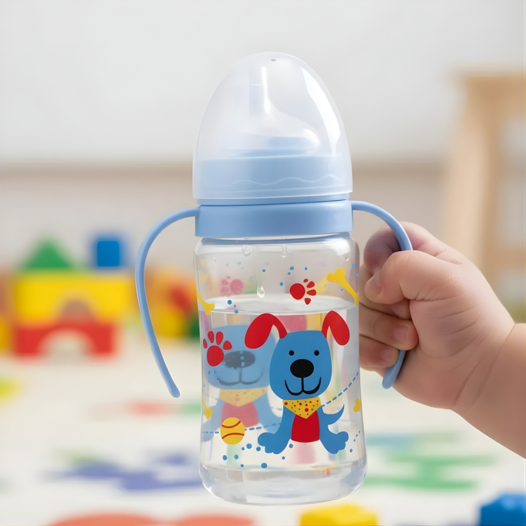 Copo Treino treinamento transição com Alça bico antizamento em silicone macio azul menino 270ml