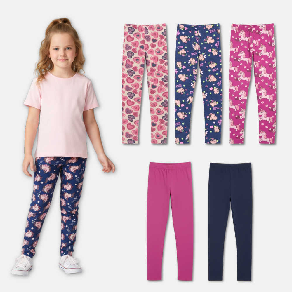 Kit 5 Legging Menina Infantil Algodão Macia e Confortável Lisa e Estampada Cotton