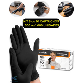 Kit 500 ou 1.000 unidades Luva Nitrilica + Vinil  Preta Descartável Sem Pó Resistente CX100 Unidades em Oferta na Shopee