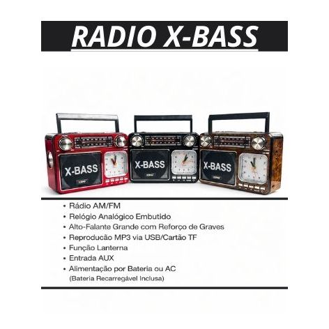 Rádio Portátil Vintage Bluetooth LE-666 FM AM SW USB Relógio Som Alto X-BASS