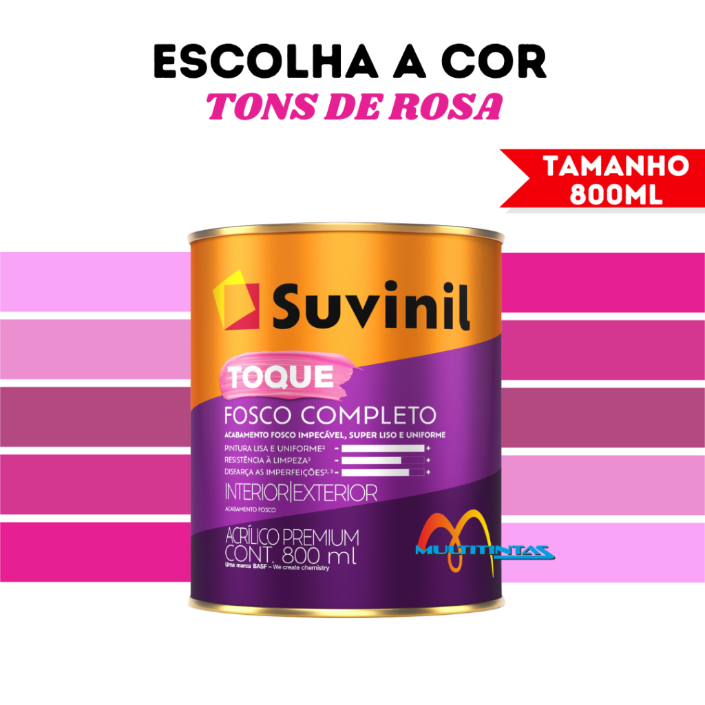 Tinta Acrílica Fosco 800ml Tons De Rosa Toque Fosco Completo Parede Suvinil em Oferta na Shopee