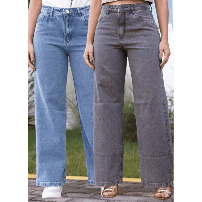 Calça Jeans Feminina Pantalona Wide Leg Cintura Alta 100% Algodão Premium Tendência 2026 - Não Encolhe (Envio Imediato) em Oferta na Shopee