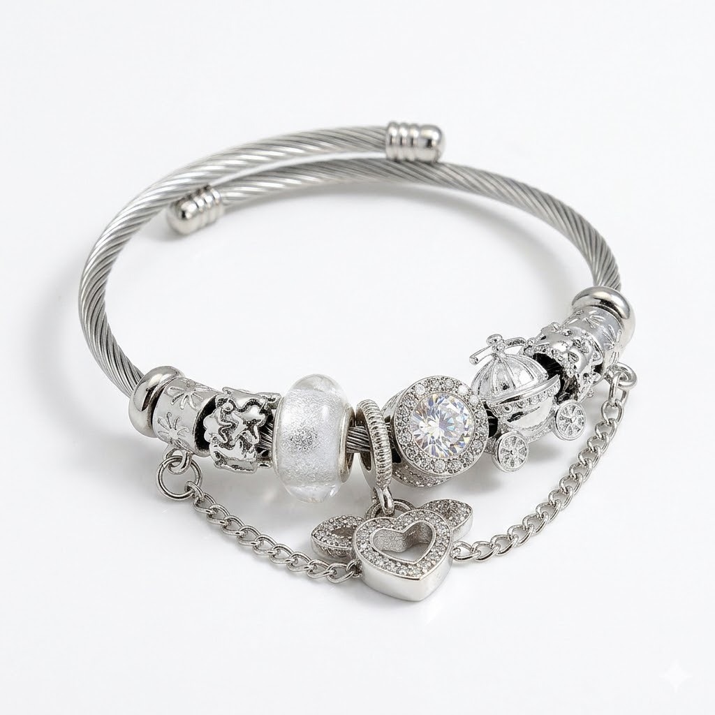 Berloque Charm Prata Para Pulseira Diversos Modelos Coração Carruagem