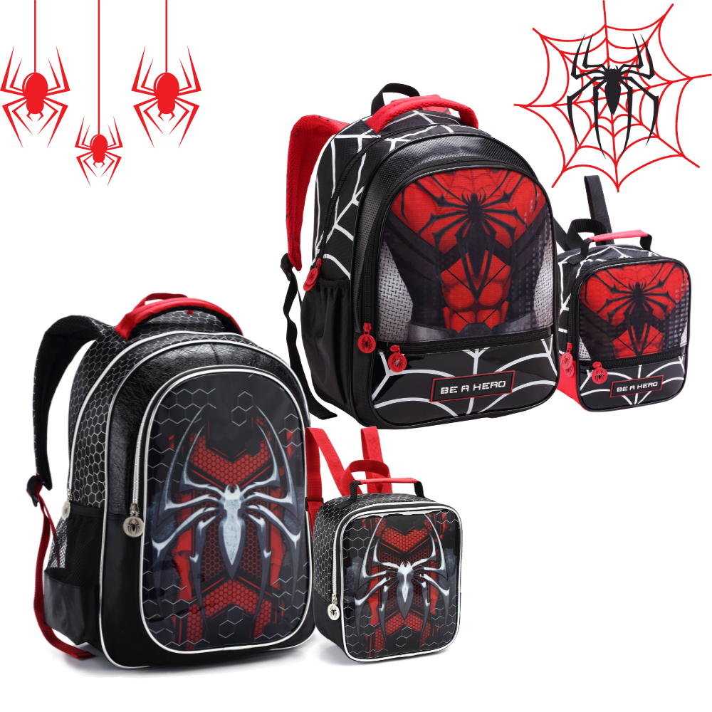 Mochila Infantil Spider Aranha Menino Escolar Kit Reforçados Com Lancheira Térmica Masculino Grande