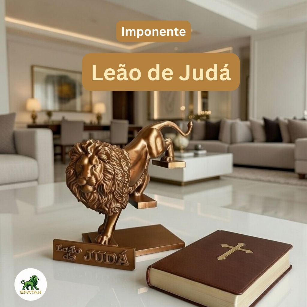 Imponente Leão de Judá Estatueta Escultura Decorativa em Cor Bronze - Sala Moderna