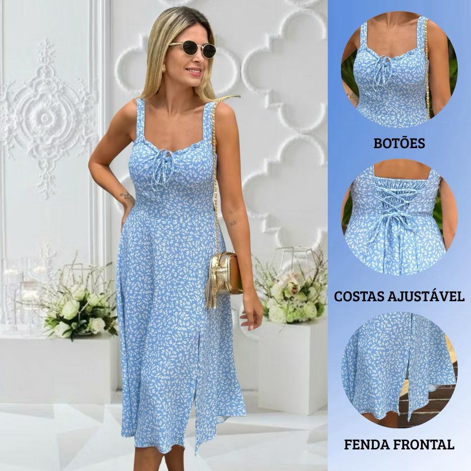 Vestido Midi com Alça Estampado Floral – Leve, Feminino e Perfeito para o Verão